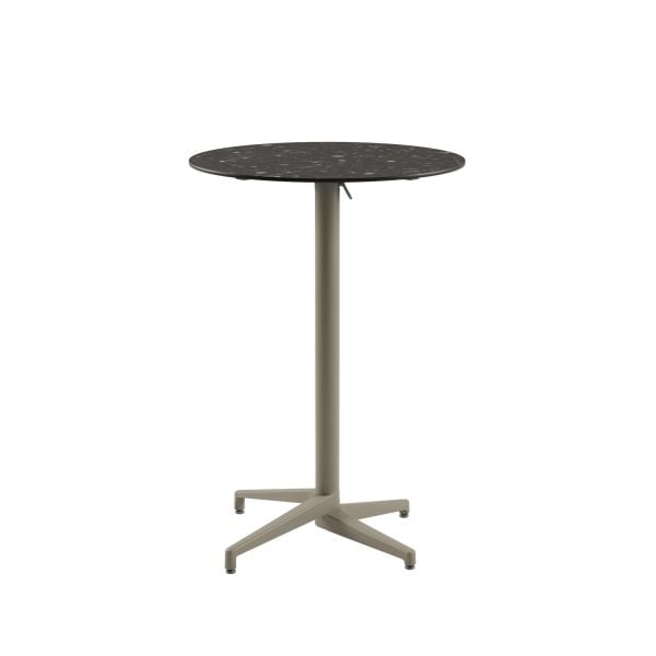 Compact Paslanmaz Katlanabilir Bar Masası – 77 cm Yuvarlak, Terrazzo Mermer Desenli, Vizon Renk Ayak, Havuz Kenarı, Bahçe, Kafe, Restoran, Balkon, Teras ve İç Mekan Kullanımı
