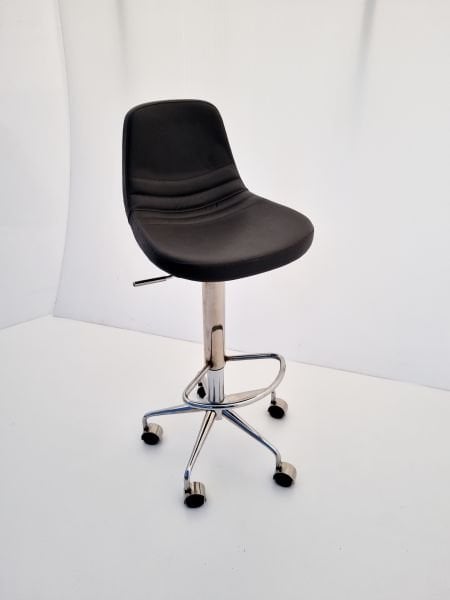 Parker Tekerlekli Antrasit Deri Küçük Yüksek Bar Sandalyesi