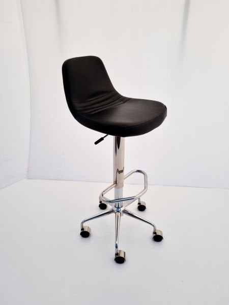 Parker Tekerlekli Siyah Deri Küçük Yüksek Bar Sandalyesi