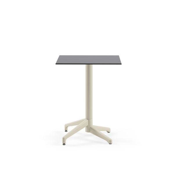 Compact Paslanmaz Masa Antrasit Gri Laminat Üst Tabla - 60x60 cm, Dış Mekan Bahçe, Otel, Cafe ve Restoran İçin Dayanıklı, Fırın Boyalı Bej Ayaklı