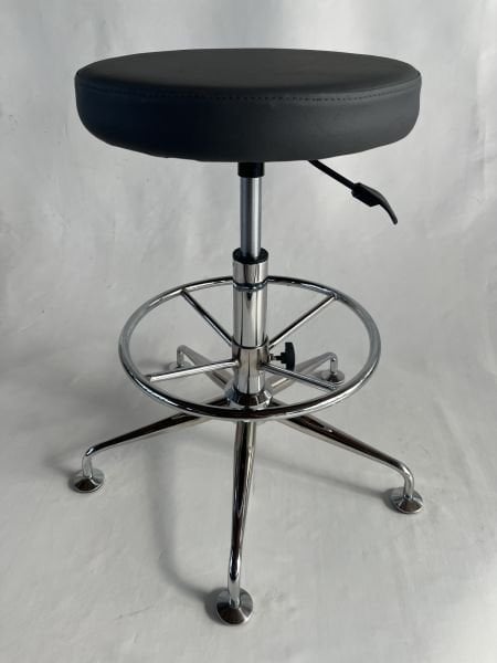 Antrasit Deri Yükseklik Ayarlı Metal Krom Ayak Bar Taburesi