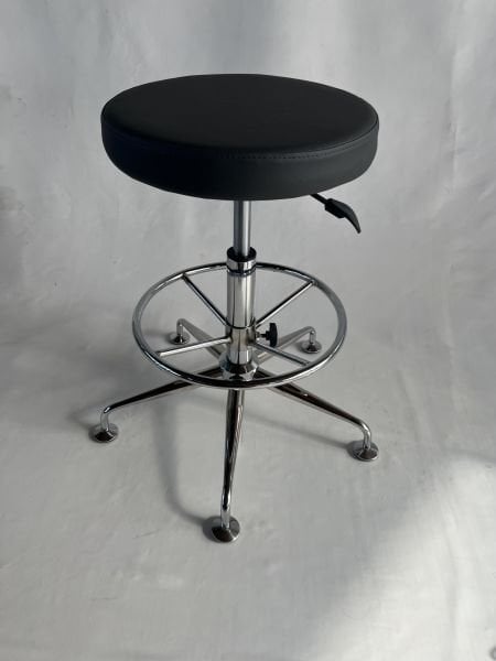 Antrasit Deri Yükseklik Ayarlı Metal Krom Ayak Bar Taburesi