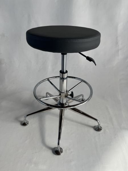 Antrasit Deri Yükseklik Ayarlı Metal Krom Ayak Bar Taburesi