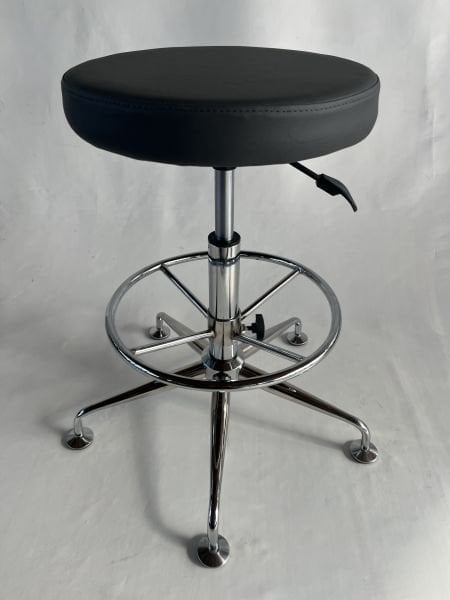 Antrasit Deri Yükseklik Ayarlı Metal Krom Ayak Bar Taburesi