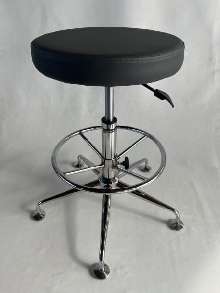 Antrasit Deri Yükseklik Ayarlı Metal Krom Ayak Bar Taburesi