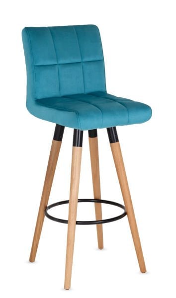 Soft Modern Ahşap Ayak Mavi Kumaş Mutfak Bar Sandalyesi – Şık ve Ergonomik Tasarım, Restoran ve Kafe İçin Dayanıklı Bar Taburesi