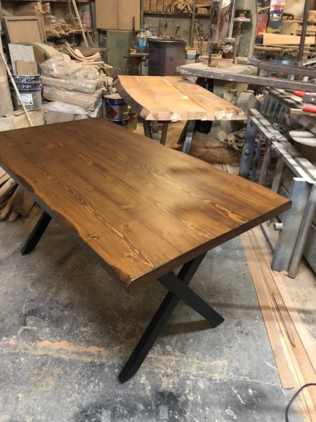 Ceviz Kütük Ağaç Masa 140x80 Doğal Göknar Üst Tabla