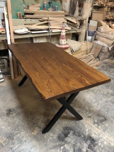 Ceviz Kütük Ağaç Masa 140x80 Doğal Göknar Üst Tabla