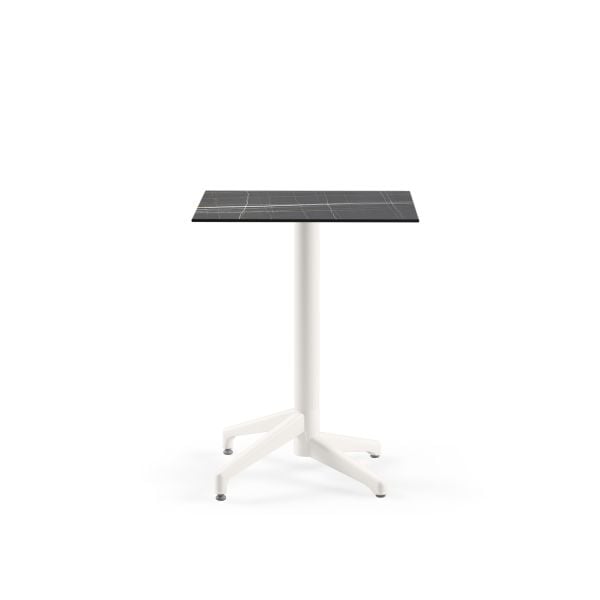 Compact Paslanmaz Küçük Mutfak Masası 60x60 cm Beyaz Ayaklı, Siyah Mermer Desenli Laminat Üst, Dış Mekan ve İç Mekan Kullanımı İçin Dayanıklı Masa