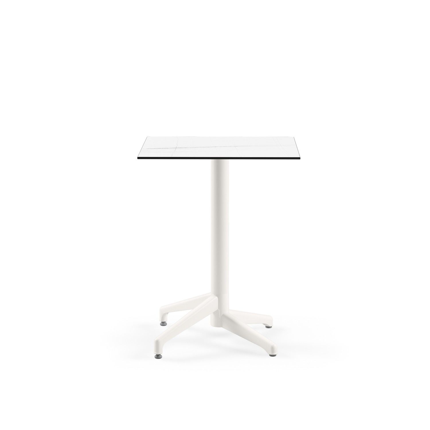 Compact Paslanmaz Cafe Masası Beyaz Mermer Desenli Laminat - 60x60 cm, Dış Mekan Bahçe ve Otel Masası, Dayanıklı ve Şık Tasarım