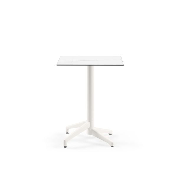 Compact Paslanmaz Cafe Masası Beyaz Mermer Desenli Laminat - 60x60 cm, Dış Mekan Bahçe ve Otel Masası, Dayanıklı ve Şık Tasarım