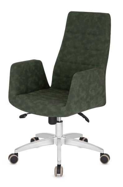 Arog Yeşil Deri Ergonomik Ofis ve Yönetici Koltuğu - Ayarlanabilir Rahatlık, Modern Tasarım, Krom Yıldız Ayak, Silinebilir Kaliteli Döşeme, Ücretsiz Kargo
