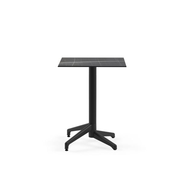 Compact Paslanmaz Cafe Masası Siyah Mermer Desenli Laminat Üst Tabla, Dış Mekan & İç Mekan Kullanımı, 60x60 cm Kare
