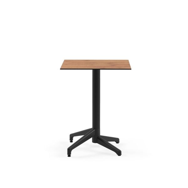 Compact Paslanmaz Novecento Küçük Restoran Masası - Siyah Ayaklı, Ahşap Desenli Laminat Üst Tabla | Dış Mekan Bahçe ve İç Mekan Kullanımı için Dayanıklı Masa  60x60 cm