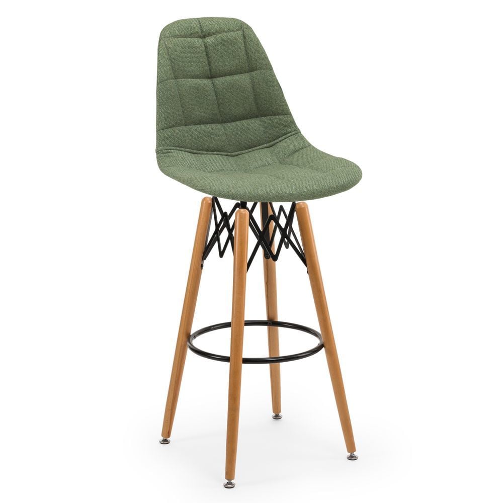 Eos Naturel Kayın Ağacı Ayak Yeşil Kumaş Yüksek Boy Mutfak Bar Sandalyesi Modelleri