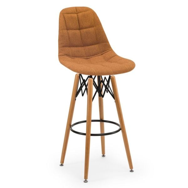 Eos Naturel Kayın Ağacı Ayak Turuncu Kumaş Rahat Yüksek Boy Mutfak Bar Sandalyesi Modelleri