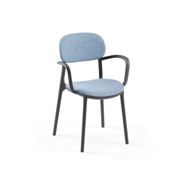Antrasit Plastik Cafe Sandalyesi Açık Mavi Kumaş Modern Şık