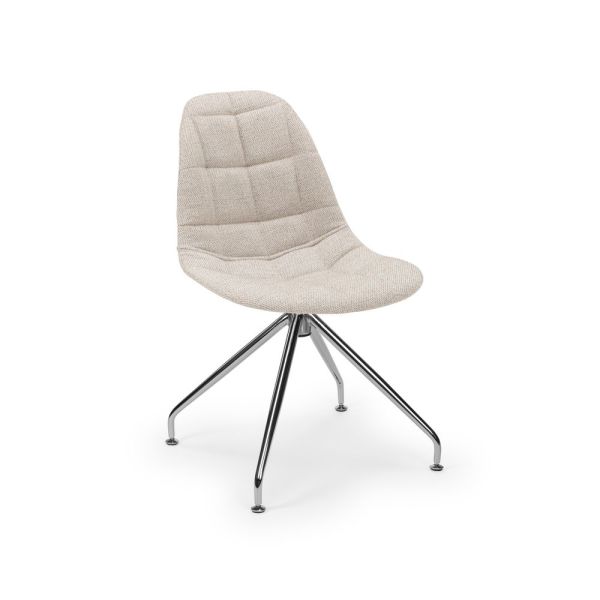Eos Metal Krom Çok Yönlü Ayaklı Ekru Krem Kumaş Döşemeli Tekerleksiz Ofis Sandalyesi