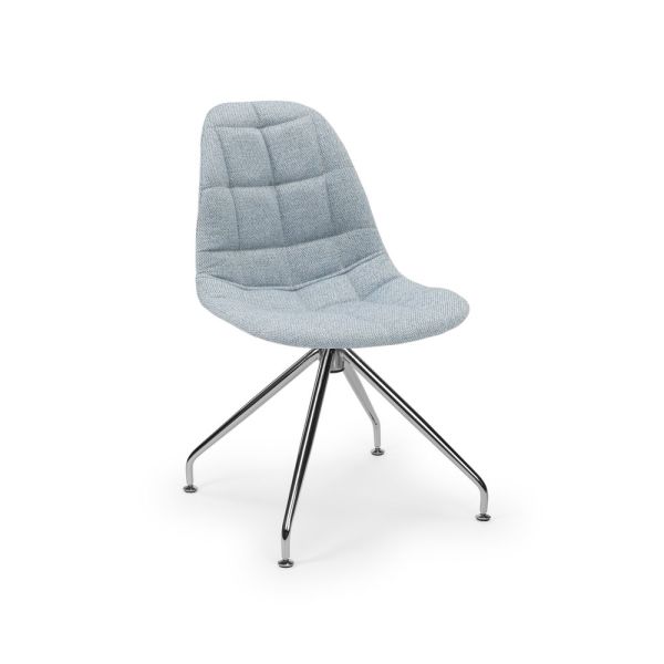 Eos Metal Krom Çok Yönlü Ayaklı Buz Mavi Kumaş Döşemeli Tekerleksiz Ofis Sandalyesi
