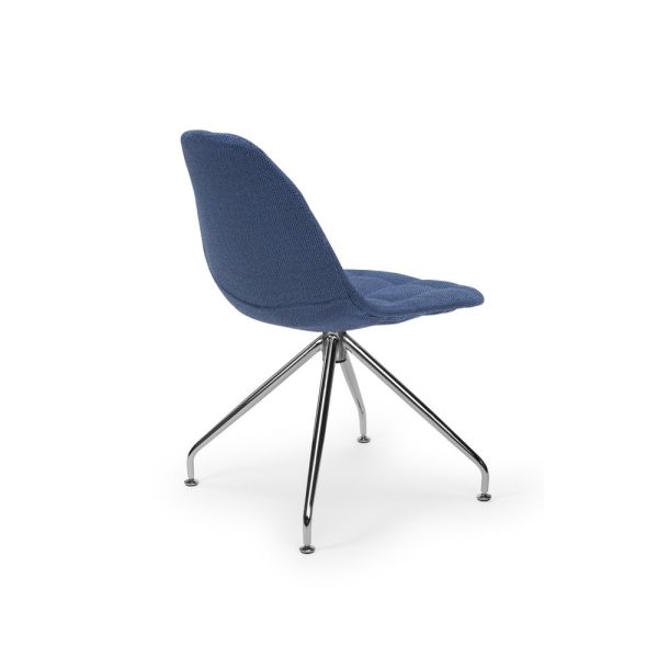 Eos Metal Krom Çok Yönlü Ayaklı Mavi Kumaş Döşemeli Tekerleksiz Ofis Sandalyesi