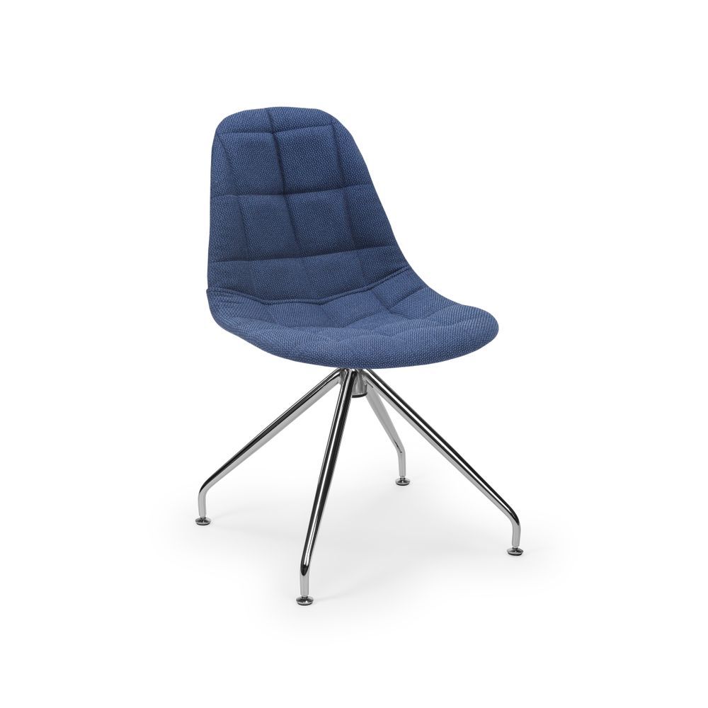 Eos Metal Krom Çok Yönlü Ayaklı Mavi Kumaş Döşemeli Tekerleksiz Ofis Sandalyesi