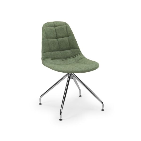 Eos Metal Krom Çok Yönlü Ayaklı Yeşil Kumaş Döşemeli Tekerleksiz Ofis Sandalyesi
