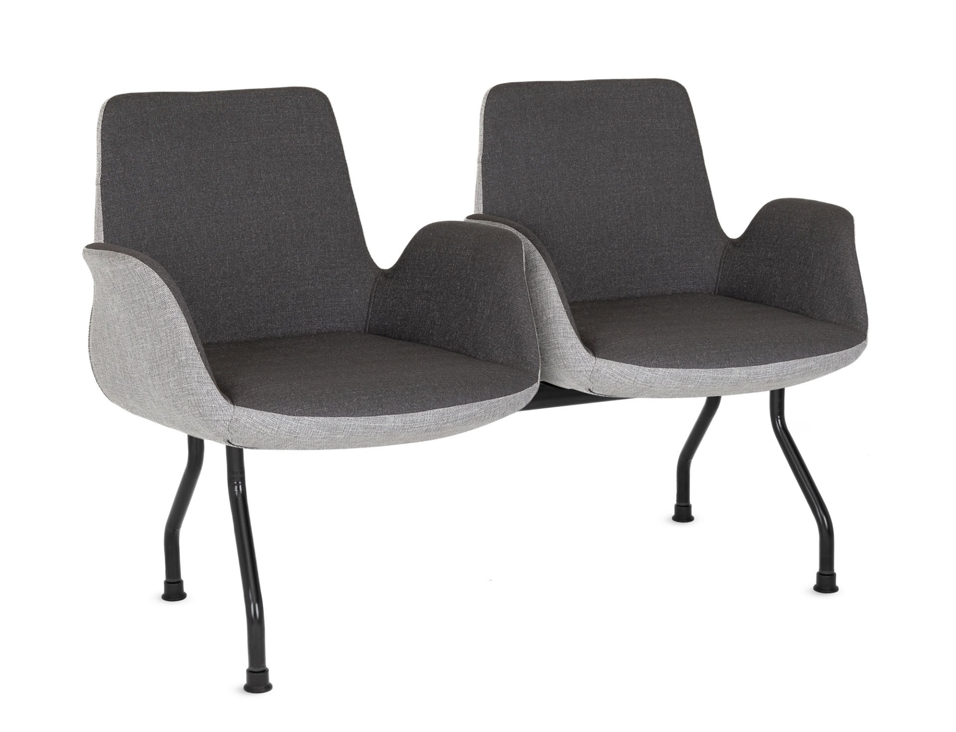 Modern ve Ergonomik Lena Çift Renk 2 Kişilik Ofis Bekleme Sandalyesi - Antrasit Koyu Gri ve Açık Gri Silinebilir Kumaş, Metal Siyah Ayak, Lobi, Klinik, Kuaför, Ofis ve Kamu Alanları İçin İdeal Bekleme Koltuğu