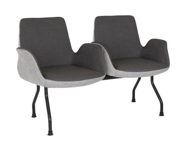 Modern ve Ergonomik Lena Çift Renk 2 Kişilik Ofis Bekleme Sandalyesi - Antrasit Koyu Gri ve Açık Gri Silinebilir Kumaş, Metal Siyah Ayak, Lobi, Klinik, Kuaför, Ofis ve Kamu Alanları İçin İdeal Bekleme Koltuğu