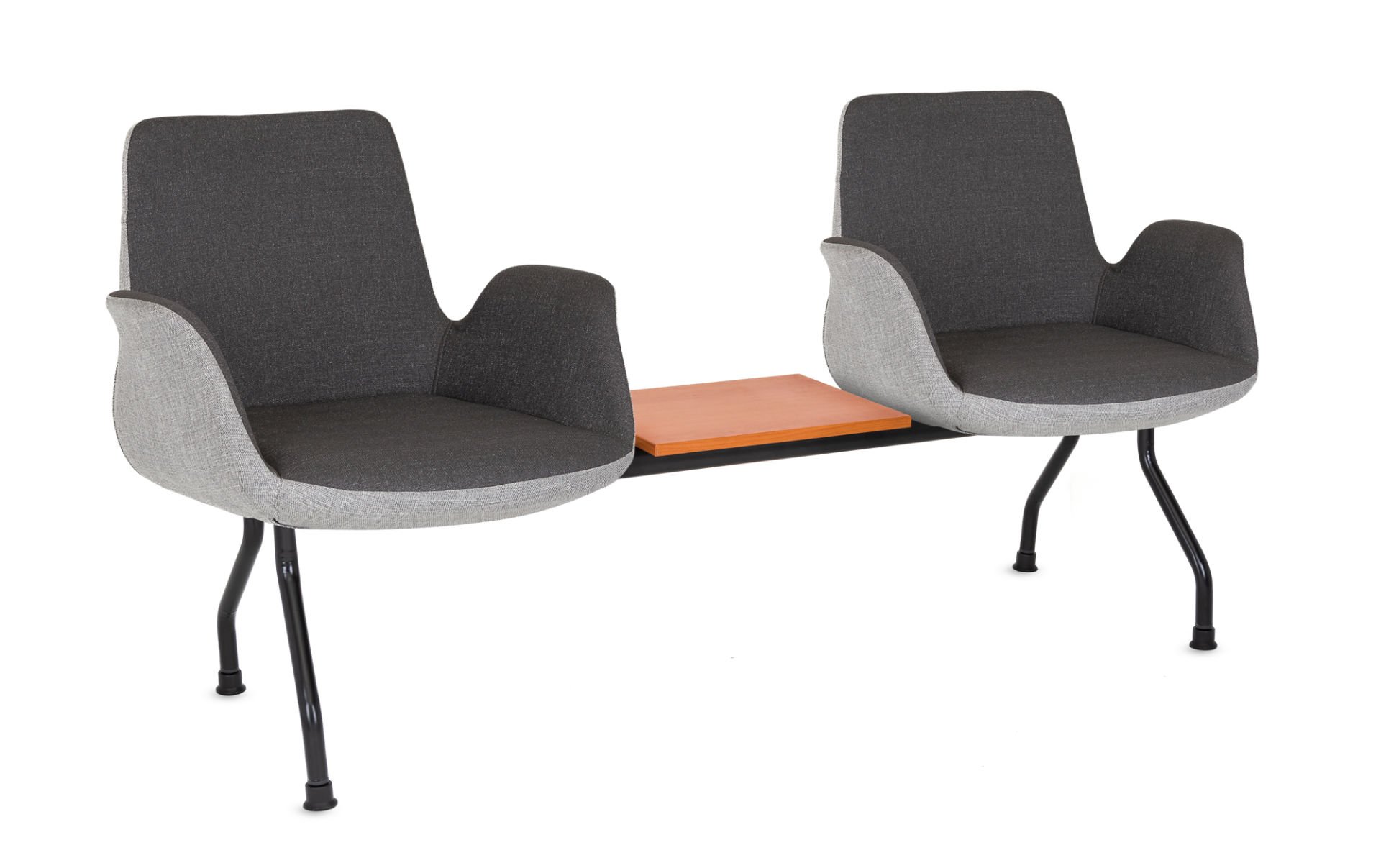 Lena 2 Kişilik Sehpalı Ofis Bekleme Sandalyesi - Antrasit Koyu Gri ve Açık Gri Kumaş, Şık Metal Siyah Ayak, Ergonomik ve Modern Tasarım