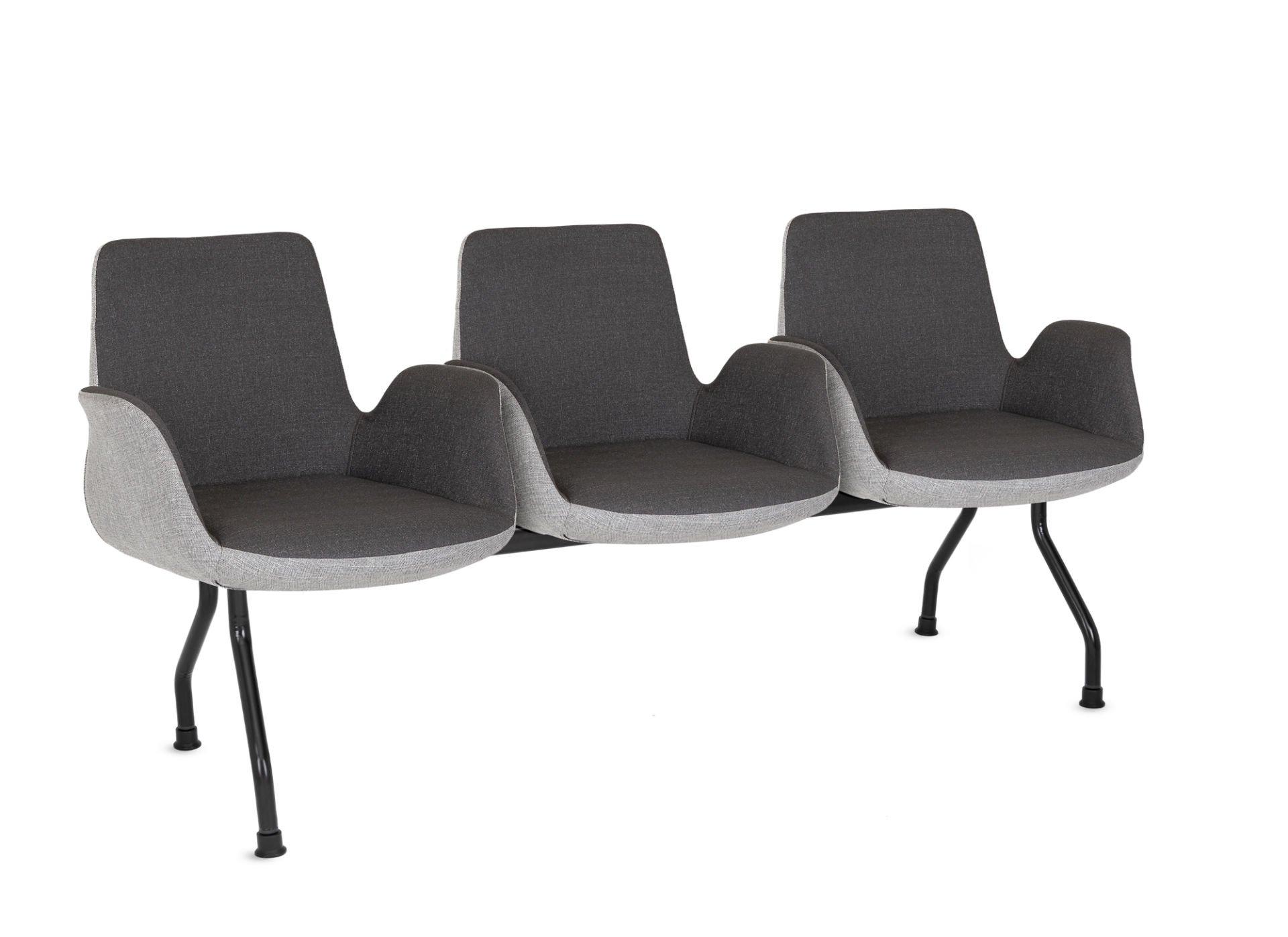 Lena Çift Renk 3 Kişilik Ofis Bekleme Sandalyesi - Antrasit Koyu Gri ve Açık Gri Kumaş Döşemeli, Ergonomik Tasarım, Metal Siyah Ayak, Çok Amaçlı Kullanıma Uygun Bekleme Koltuğu