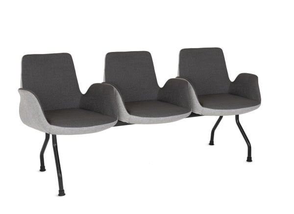 Lena Çift Renk 3 Kişilik Ofis Bekleme Sandalyesi - Antrasit Koyu Gri ve Açık Gri Kumaş Döşemeli, Ergonomik Tasarım, Metal Siyah Ayak, Çok Amaçlı Kullanıma Uygun Bekleme Koltuğu