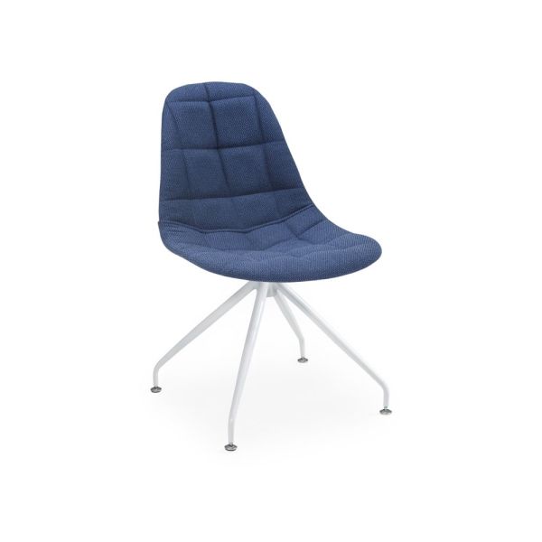 Eos Metal Beyaz Ayak Mavi Kumaş Tekerleksiz Ev Ve Ofis Çalışma Sandalyesi