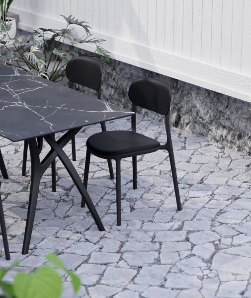 Siyah Antrasit Bahçe Masa Sandalye Takımı – 4 Sandalye + 120x77 Compact Masa | Dış Mekan İçin Şık ve Dayanıklı Takım