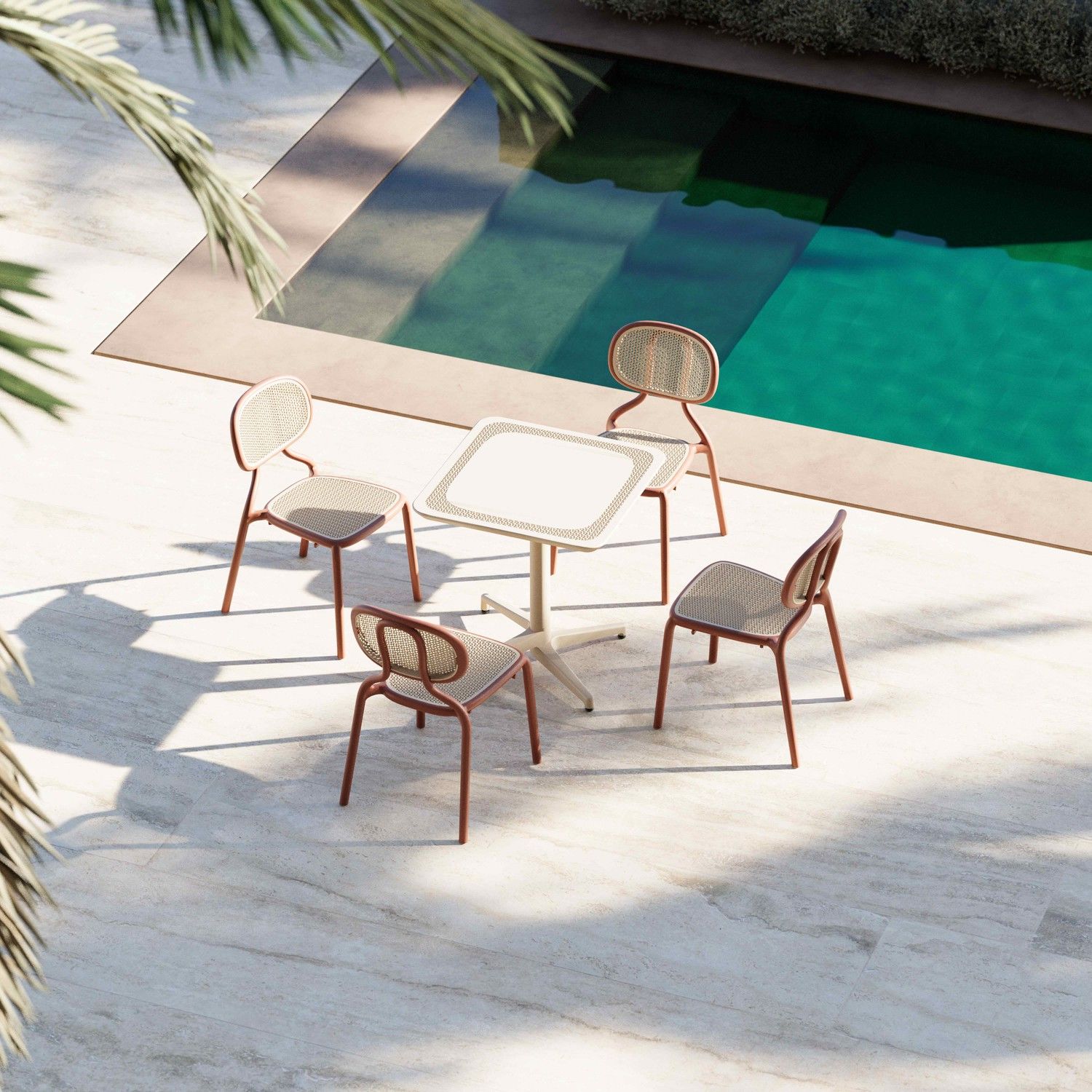 Terrakota-Bej 70x70 Dış Mekan Bahçe Masa Sandalye Seti