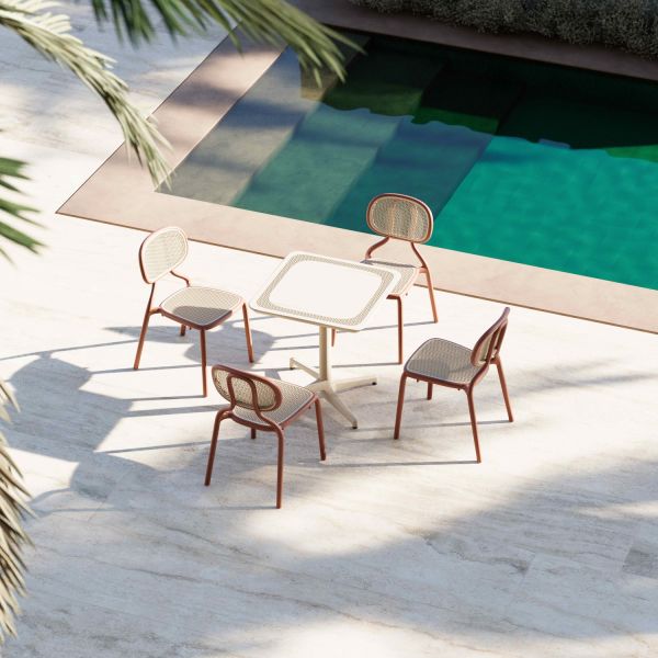 Terrakota-Bej 70x70 Dış Mekan Bahçe Masa Sandalye Seti