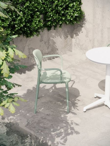 2 Kişilik Masa Sandalye Takımı Beyaz Masa Nil Yeşili Kollu Sandalye Bahçe Takımı | İç Dış Mekan Uyumlu | Balkon Teras Kafe Kullanımı