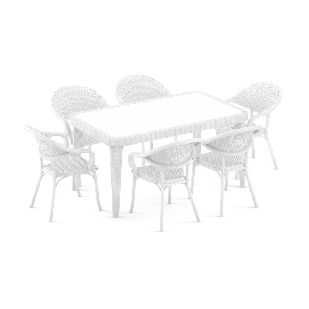 Beyaz Bahçe Masa ve Sandalye Takımı - 6 Kişilik Dikdörtgen 150x90 cm - Otel, Restoran, Cafe ve Ev Bahçeleri İçin İdeal Dış Mekan Mobilyaları