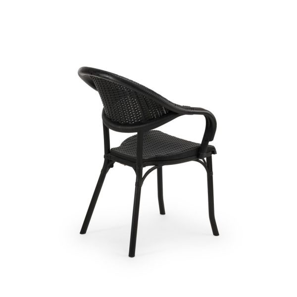 Siyah Rattan Plastik Bahçe Masa ve Sandalye Takımı - 6 Kişilik, Dikdörtgen 150x90 cm, Dış Mekan Mobilyası