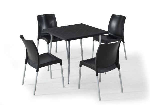 Siyah 4 Kişilik Bahçe Masa Sandalye Takımı 80x80