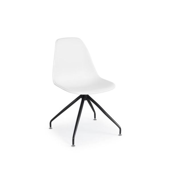Plastik Oturak Metal Siyah Sağa Sola Döner Ayaklı Beyaz Ofis Sandalyesi