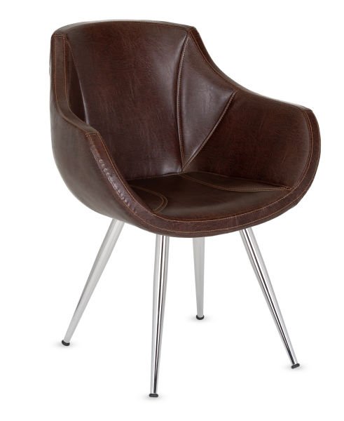 Polo Metal Krom Ayak Kahverengi Deri Cafe Koltuğu - Ergonomik, Silinebilir Sandalye, Mutfak, Salon, Restaurant ve Otel İçin İdeal, Ücretsiz Kargo
