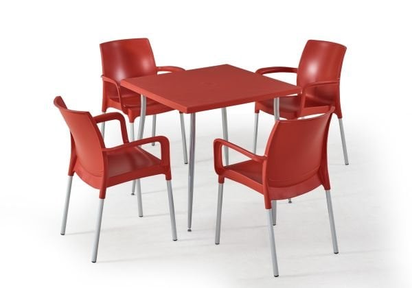 Kırmızı 4 Kişilik Bahçe Masa Sandalye Takımı 80x80 cm