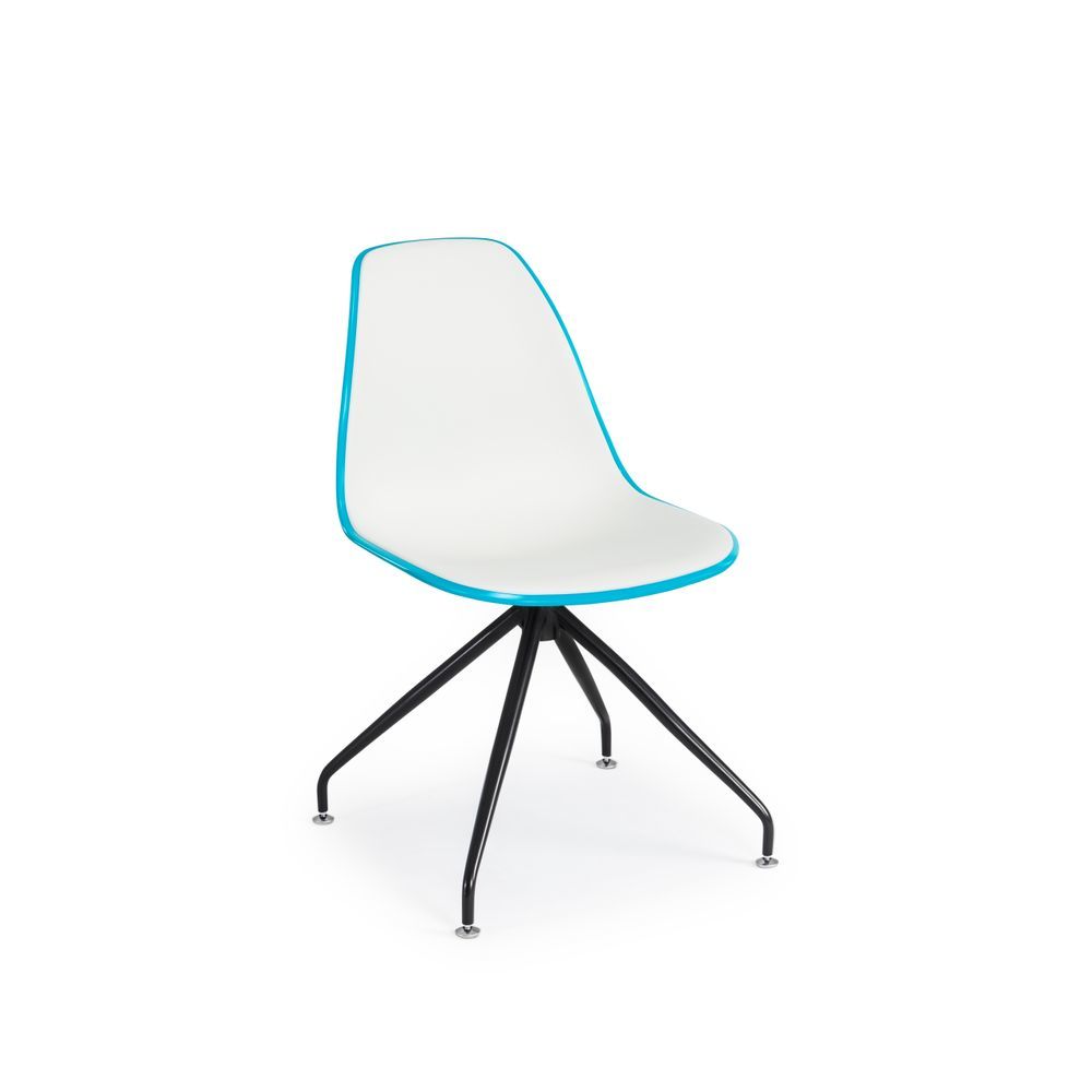 Plastik Oturak Metal Siyah Sağa Sola Döner Ayaklı Çift Renk Turkuaz Mavi Beyaz Ofis Sandalyesi