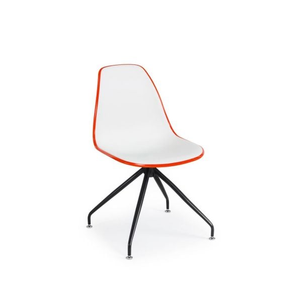 Plastik Oturak Metal Siyah Sağa Sola Döner Ayaklı Çift Renk Portakal Turuncu Beyaz Ofis Sandalyesi