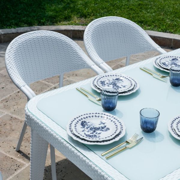 Beyaz Rattan Bahçe Masa ve Sandalye Takımı - 90x150 cm Dikdörtgen, Otellerden Ev Bahçelerine Kadar Her Yer İçin Uygun!