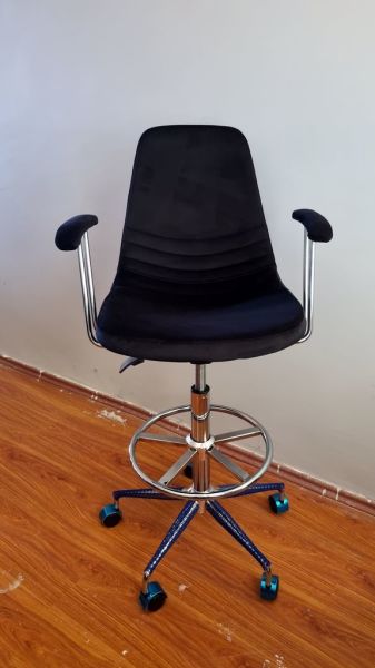 Rose Siyah Kumaş Tekerlekli Yüksek Bar Sandalye Modelleri