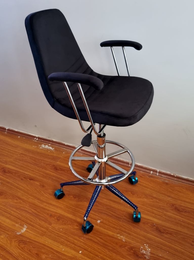 Rose Siyah Kumaş Tekerlekli Yüksek Bar Sandalye Modelleri