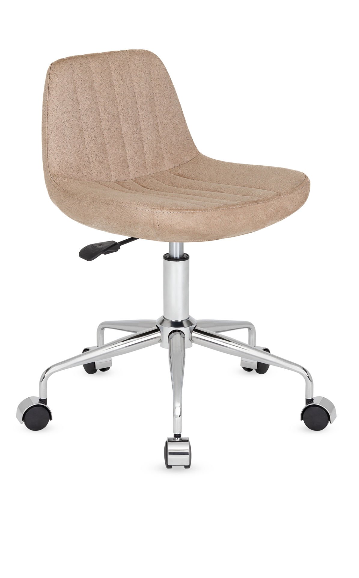 Grand Cappuccino Nubuk Kumaş Küçük Ofis Çalışma Sandalyesi | Tekerlekli, Amortisörlü, Minimalist ve Ergonomik Ofis Taburesi