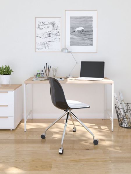 Polipropilen Beyaz Plastik Oturak Metal Krom Ayaklı Tekerlekli Ofis Çalışma Sandalyesi