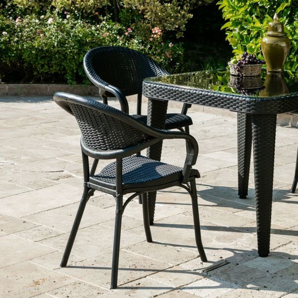 Siyah Dış Mekan Bahçe Masa Sandalye Takımı - 4 Kişilik, Kare 90x90 cm - Otel, Restoran, Cafe ve Ev Bahçesi İçin İdeal
